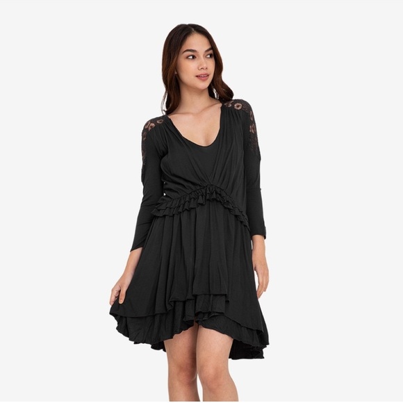 MNG SUIT-Mango-Black Ruffle-Layered-NWT-Mini Dress-Lace-Romantic-Women’s M - Picture 1 of 14